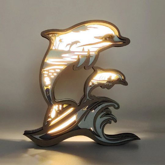 Illuminated Dolphin Wood Carved Decoration