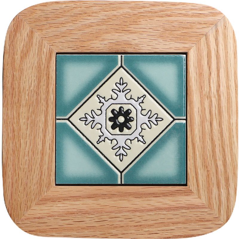 Mid-Century Modern Oak and Ceramic Tile Trivet