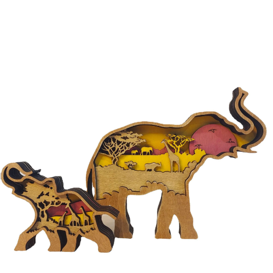 Mom & Baby Elephant Set Wooden Decoration