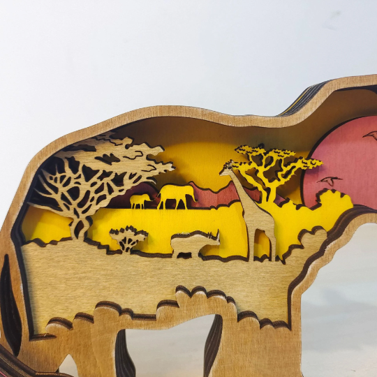 Mom & Baby Elephant Set Wooden Decoration