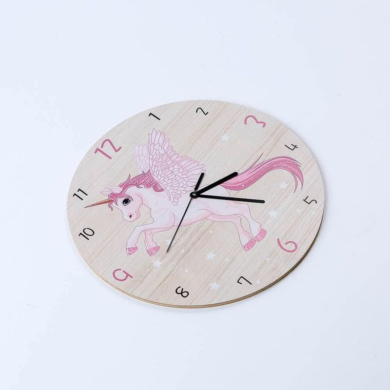 Pink Unicorn Wooden Clock for Girls Room