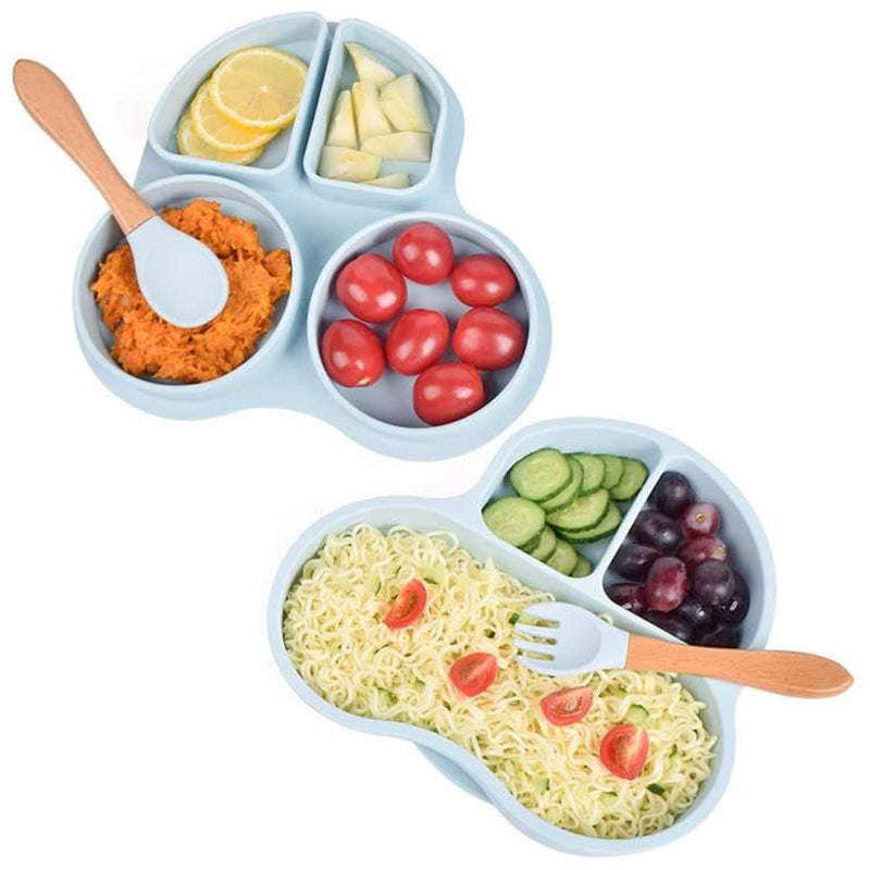 Cute Silicone Kids Dining Set - Suction Plate with Lid