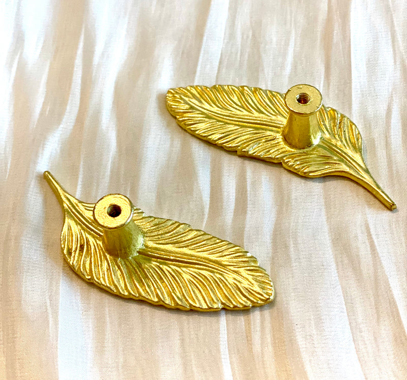 A Pair of Feathers Solid Brass Cabinet Pulls