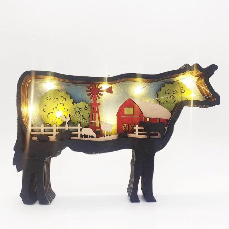 Barn Style 3D Wood Animal Decorations with String Lights
