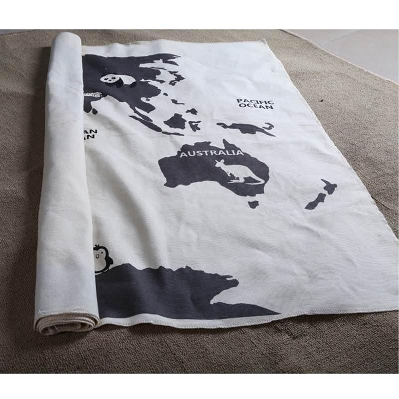 Black and White World Map Play Mat | Fun and Educational Playmat for Kids