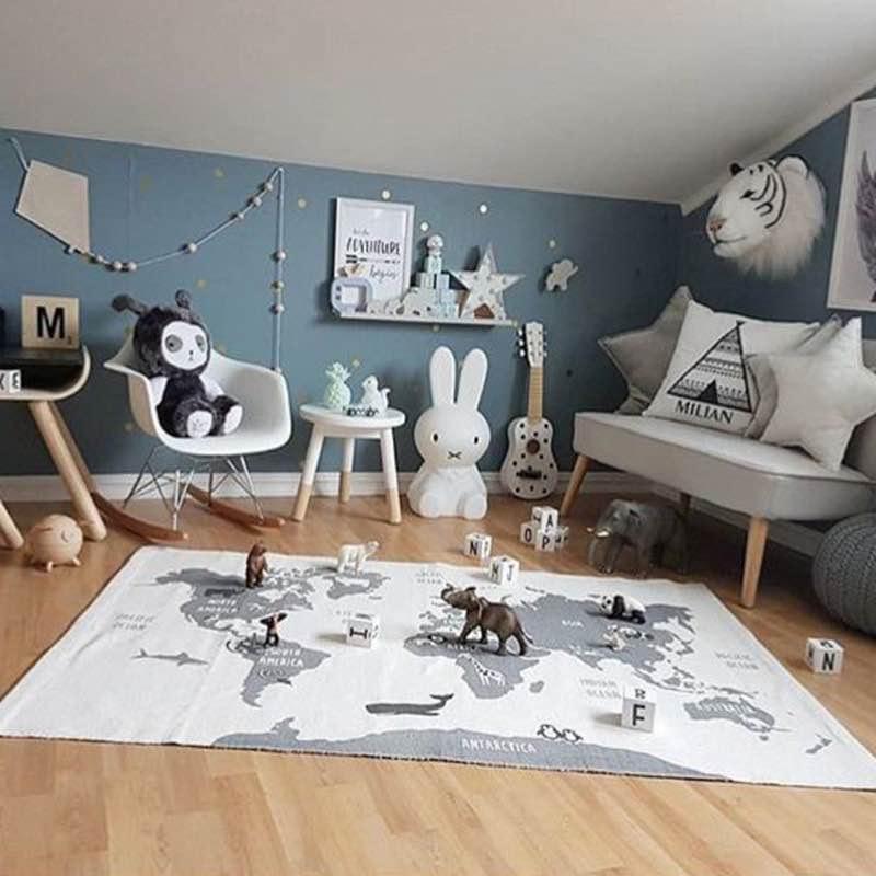Black and White World Map Play Mat | Fun and Educational Playmat for Kids