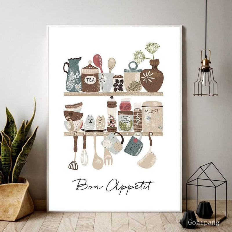 Bon Appetit Canvas Art Poster for Kitchen