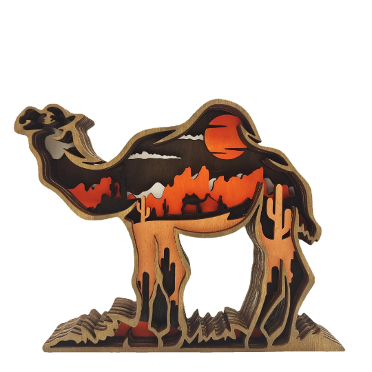 Hand-Carved Wooden Camel Statue