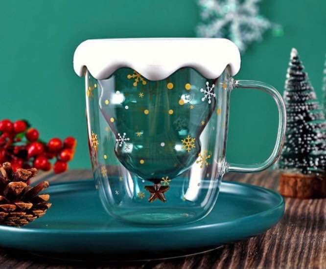 Christmas Tree Mug with Star Double Wall Glass