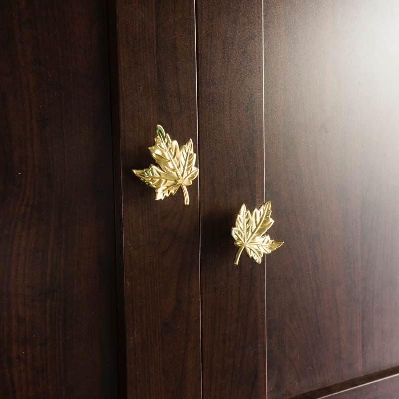 Deluxe Solid Brass Maple Leaf Cabinet Pulls Door Knobs