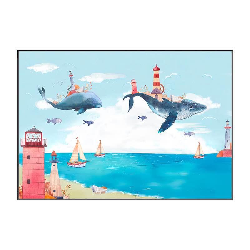 Flying Whales Framed Canvas Art For Kids Room