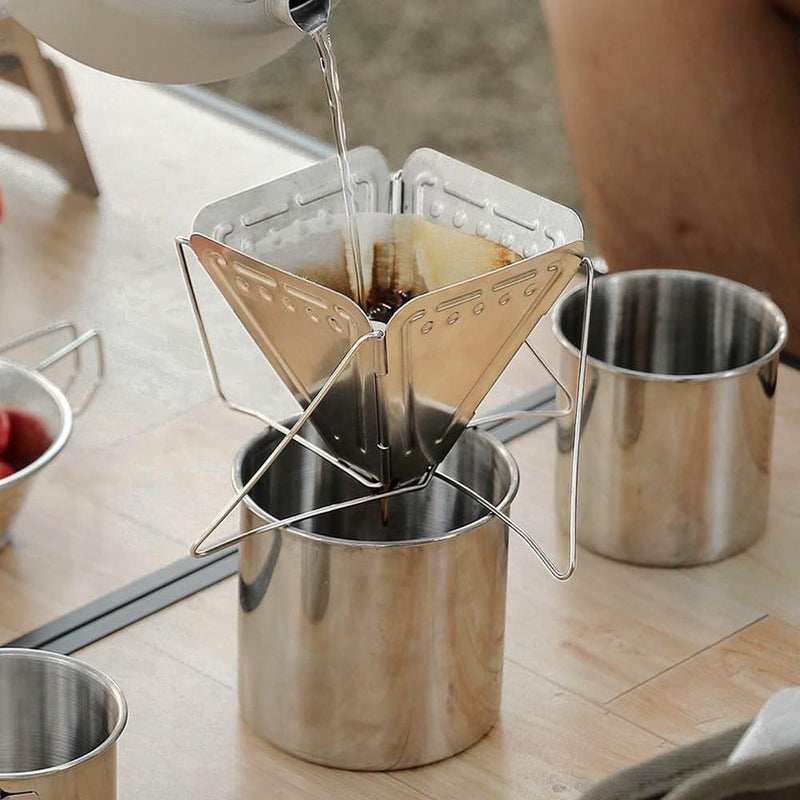 Folding Stainless Steel Reusable Coffee Cone Filter Camping Tool