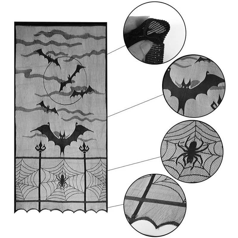 Spooky Black Lace Door Curtains for Halloween Party Decorations