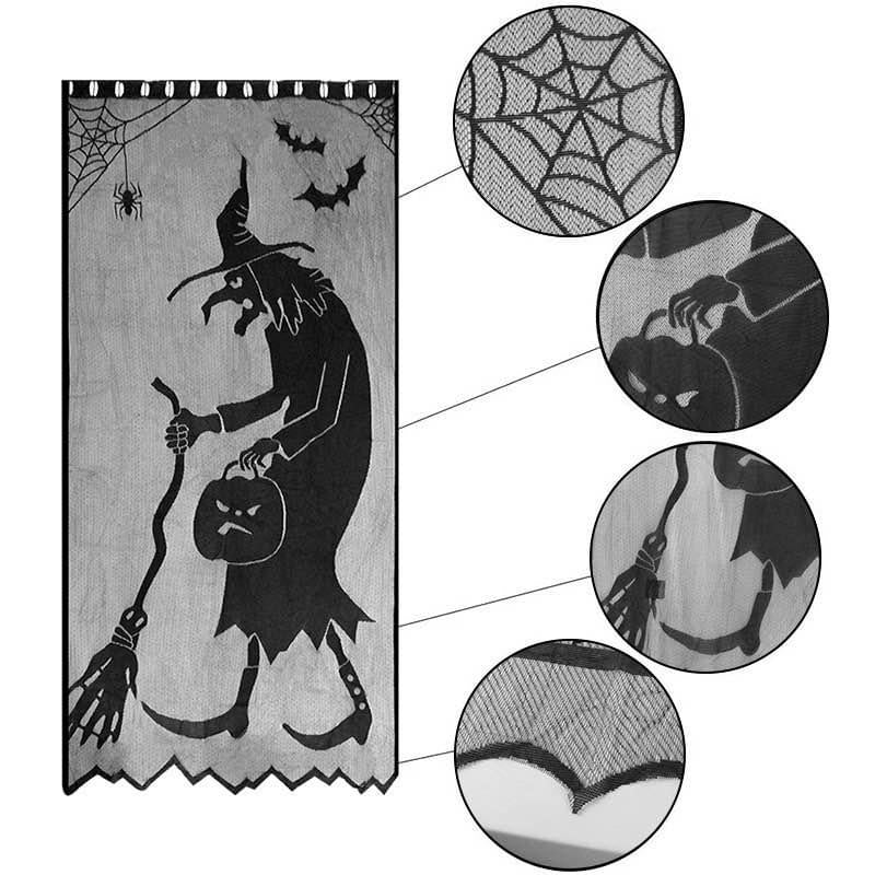 Spooky Black Lace Door Curtains for Halloween Party Decorations