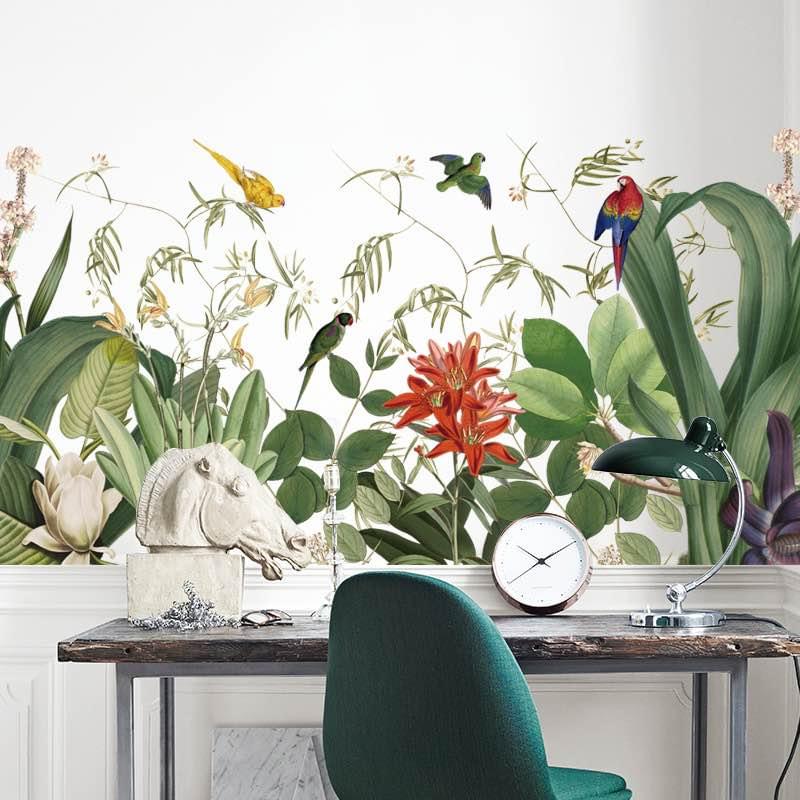 Large Tropical Flowers and Birds Wall Mural