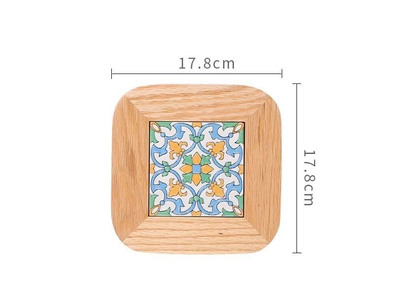Mid-Century Modern Oak Ceramic Trivet