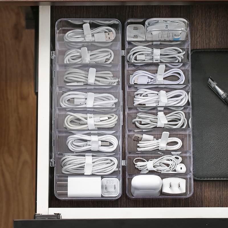 Minimalist Clear Cable Organizer Box with 10 Wire Ties