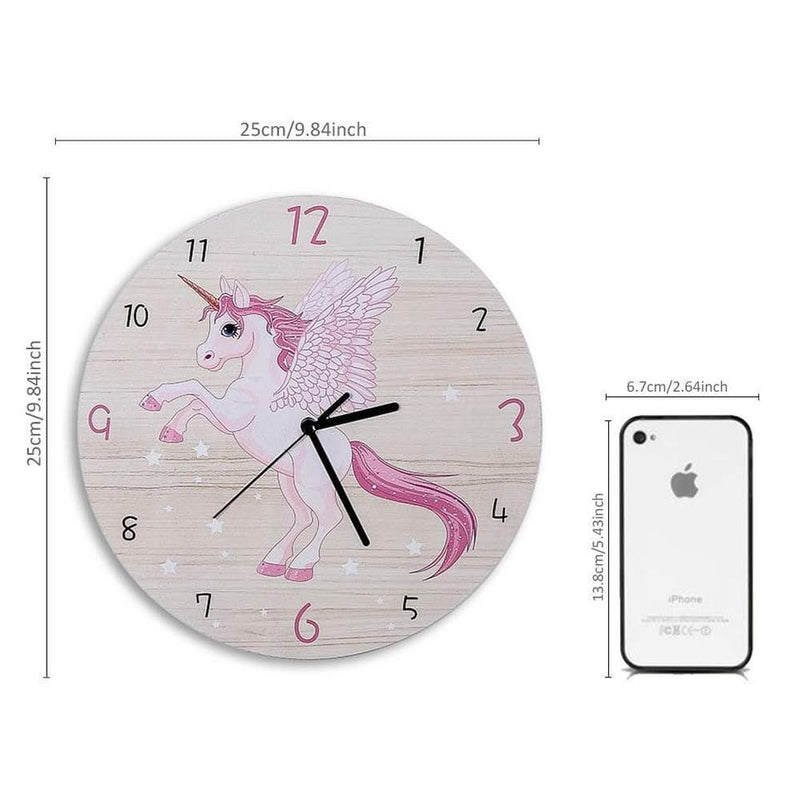 Pink Unicorn Wooden Clock for Girls Room