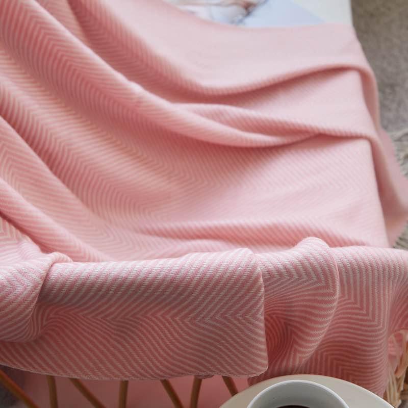 Pink Woven Herringbone Throw Blanket