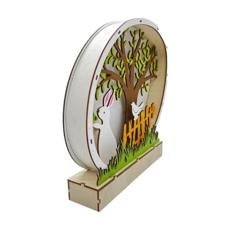 Happy Easter Bunny Light-Up Wooden Decor