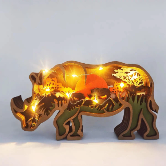 Rhino Wooden Carved Decoration