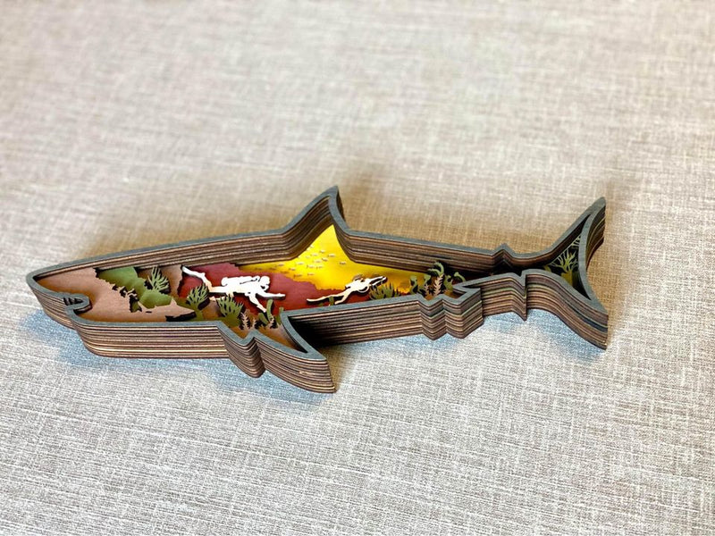 Scuba Diving Shark Wooden Carved Decoration