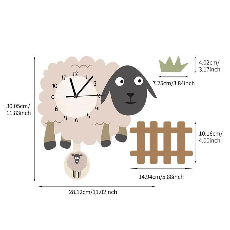 Cute Sheep Wall Clock for Kids Room with Moving Pendulum