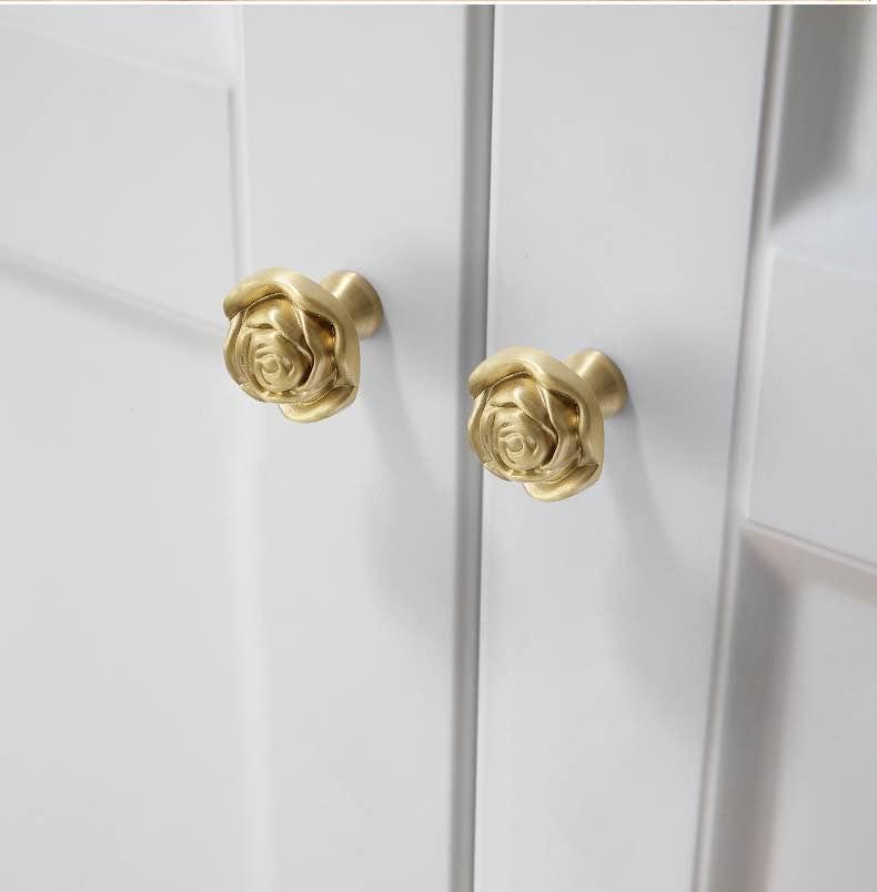 Roses Solid Brass Dresser Knobs (A Pair)