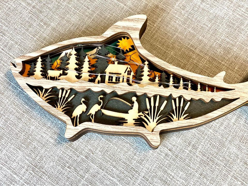 Wooden Carved Fishing Decor