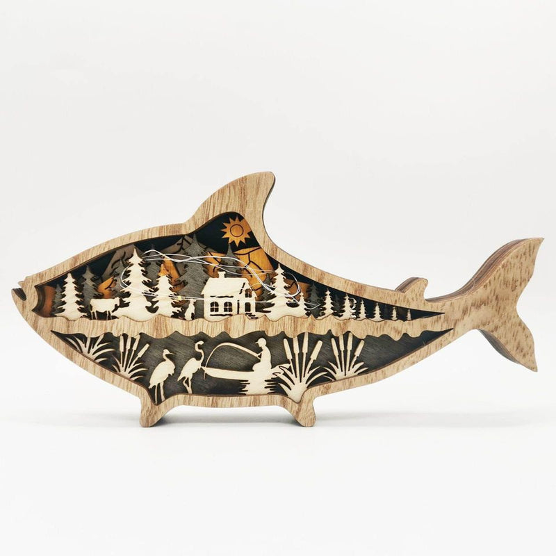 Wooden Carved Fishing Decor